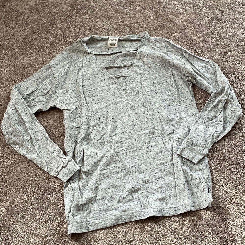 PINK Victoria’s Secret Marble Gray Long Sleeve Tee Dog Logo Choker Neck SIZE XS